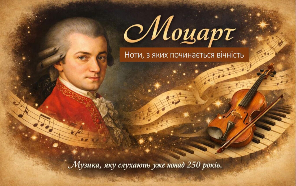 Титульний слайд презентації, присвяченої Моцарту