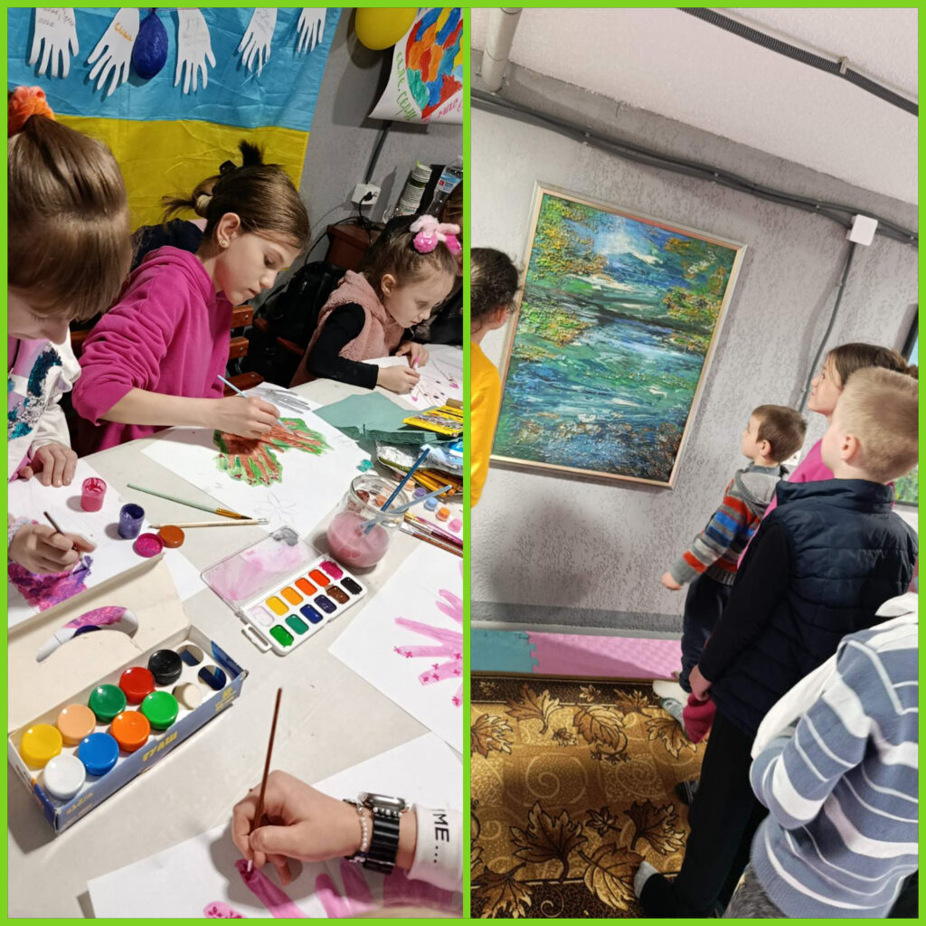 Діти розглядають картини; малюють, - колаж із 2 фото