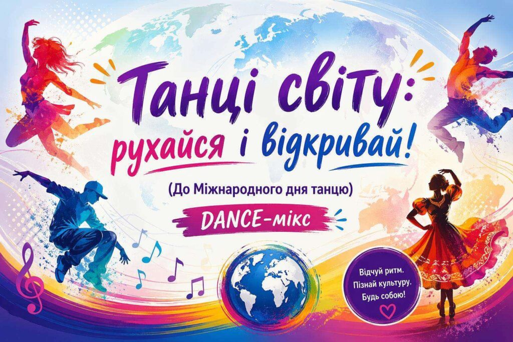 Постер заходу "Танці світу: рухайся і відкривай!"