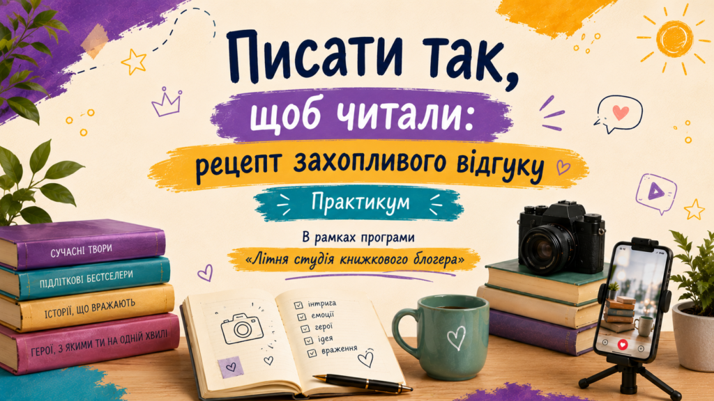 Обкладинка презентації до практикуму в літній студії книжкового блогера