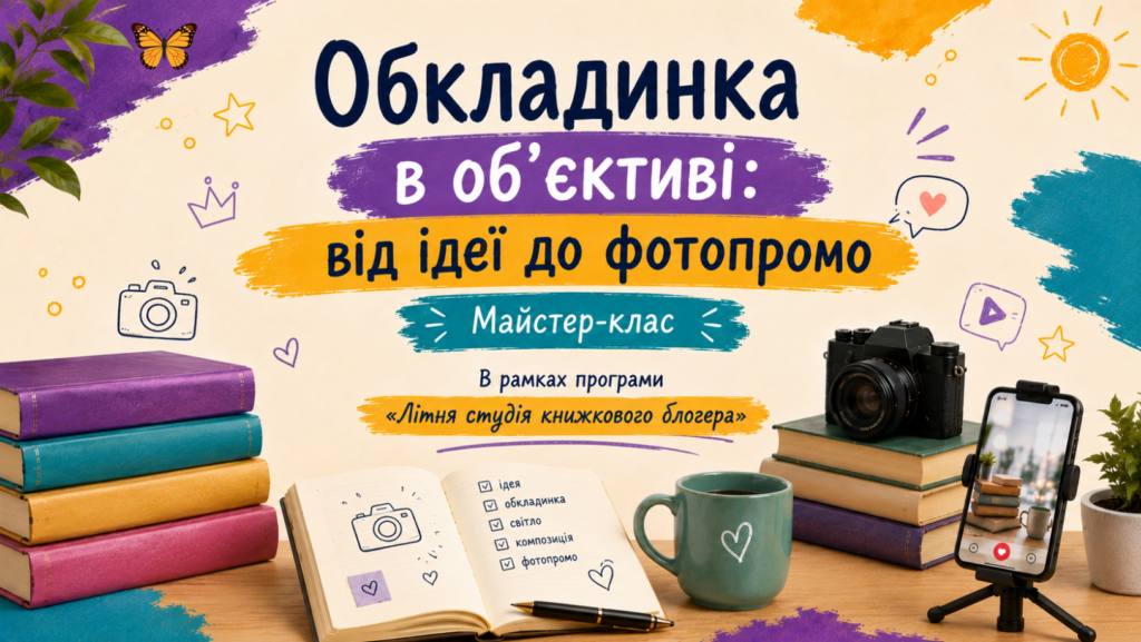 Обкладинка презентації до практикуму в літній студії книжкового блогера - про обкладинку для книжкового блогу
