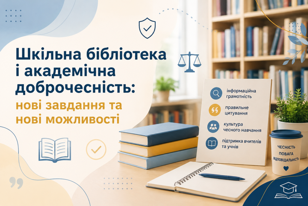 Постер "Шкільна бібліотека і академічна доброчесність", зображення згенероване ChatGPT