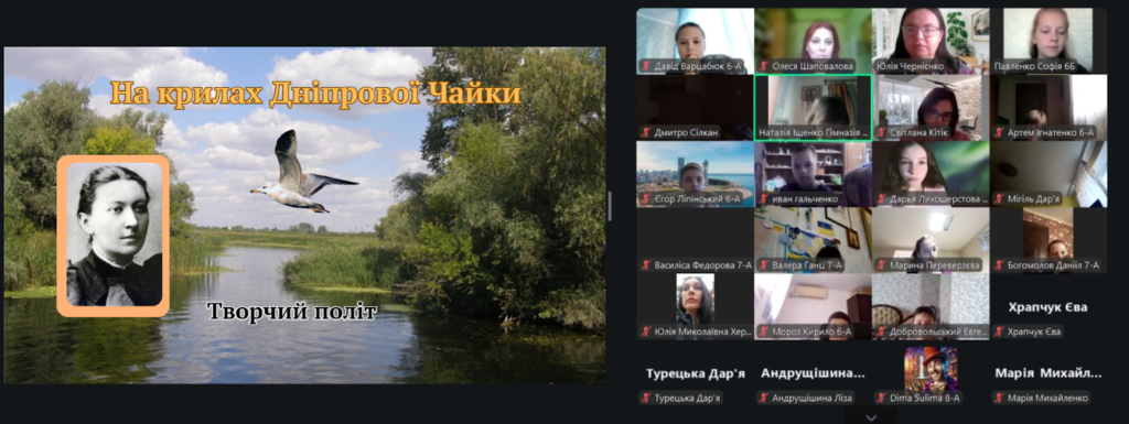 Скріншот екрану онлайнового заходу в рамках Року Дніпрової Чайки