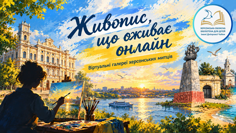 Обкладинка краєзнавчого відеоогляду бібліотечних ресурсів "Живопис, що оживає онлайн"