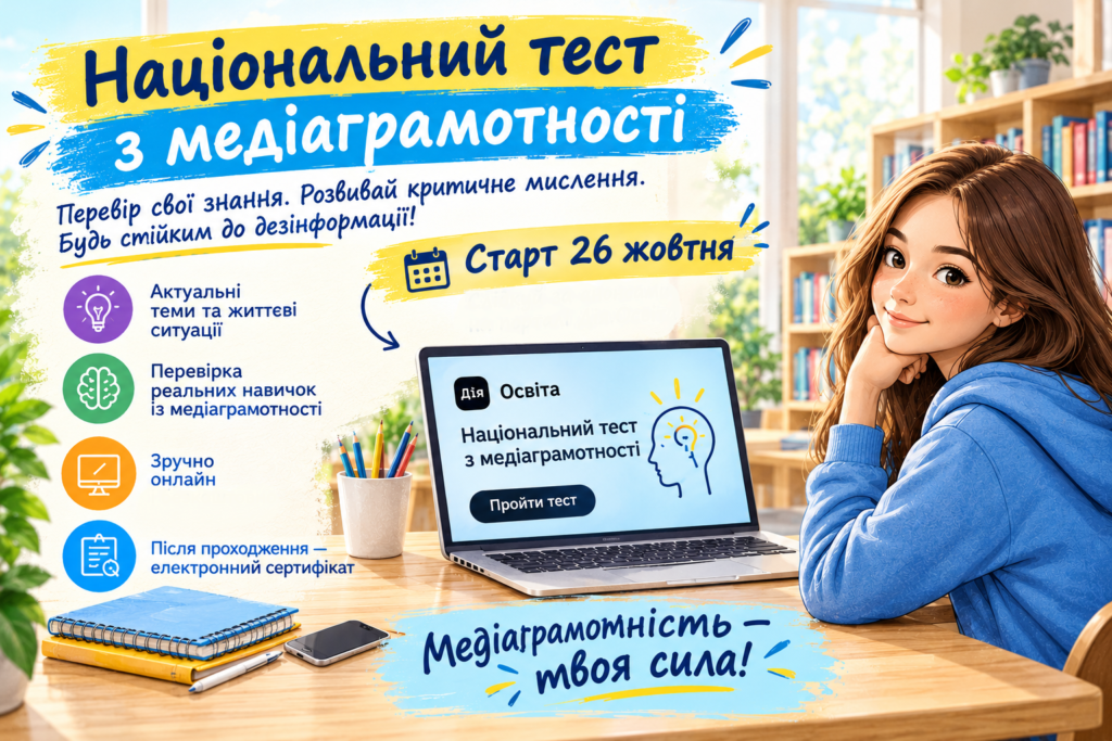 Постер - запрошення до участі в тесті з медіаграмотності